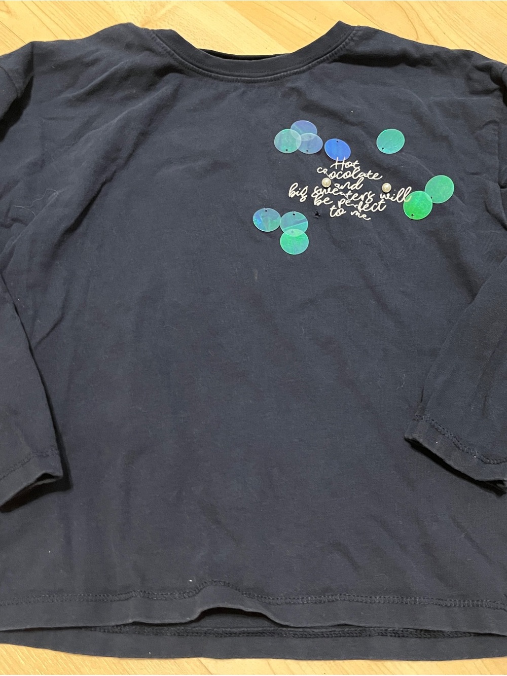 Zara Girls Navy Blue Long Sleeve Tshirt Tee Top with Sequin Dot Detail